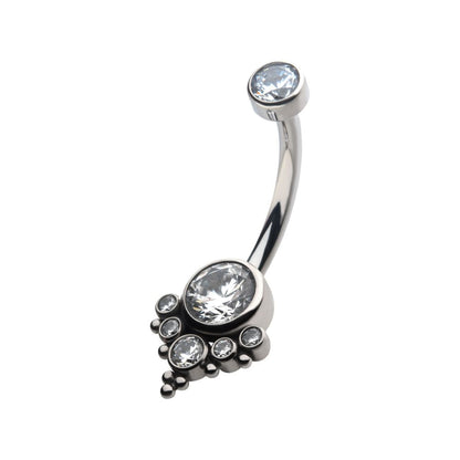Titanium Internally Threaded with Tri Bead Bezel Set CZ Terraced Cluster Navel Curve