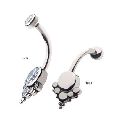 Titanium Internally Threaded with Tri Bead Bezel Set CZ Terraced Cluster Navel Curve