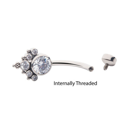 Titanium Internally Threaded with Tri Bead Bezel Set CZ Terraced Cluster Navel Curve