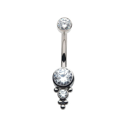 Titanium Internally Threaded with Tri Bead Bezel Set CZ Cluster Navel Curve