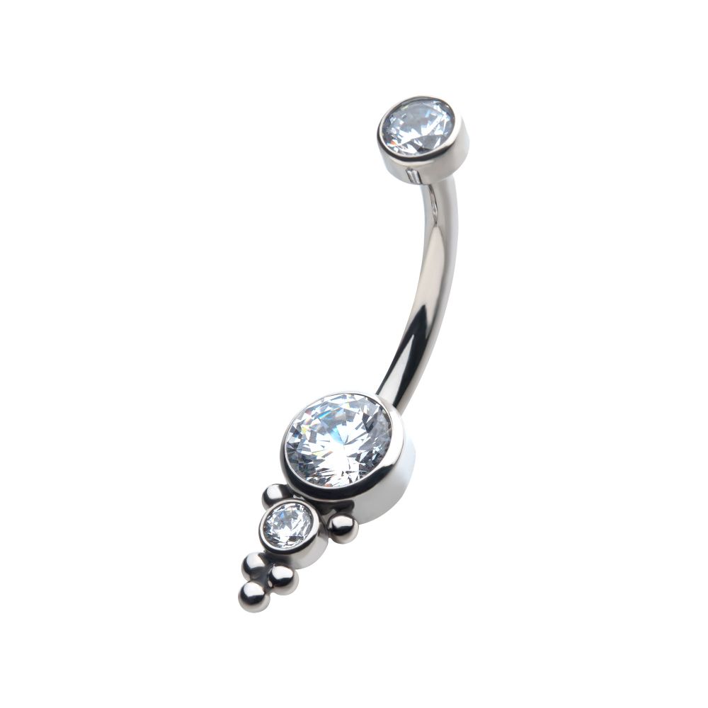 Titanium Internally Threaded with Tri Bead Bezel Set CZ Cluster Navel Curve