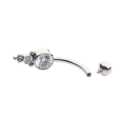Titanium Internally Threaded with Tri Bead Bezel Set CZ Cluster Navel Curve
