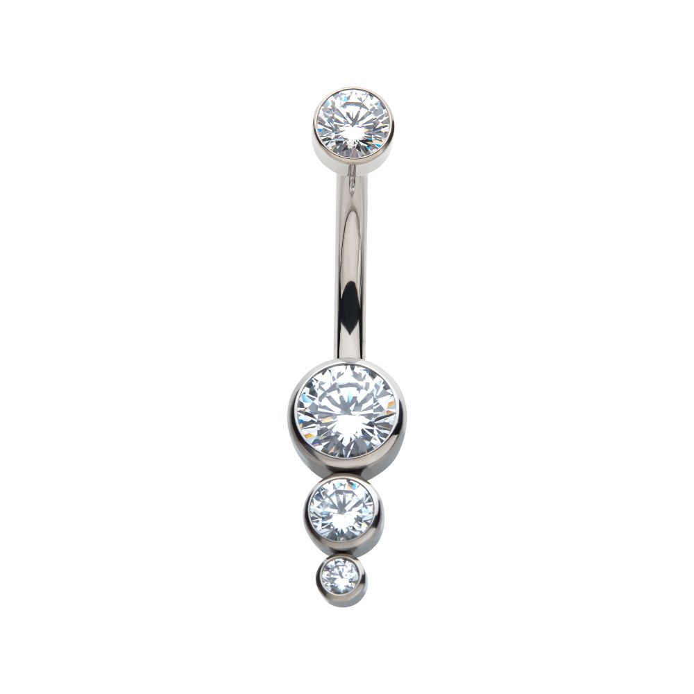 Titanium Internally Threaded with Bezel Set CZ 3-Drop Cluster Navel Curve