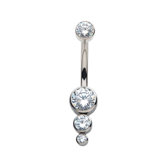 Titanium Internally Threaded with Bezel Set CZ 3-Drop Cluster Navel Curve