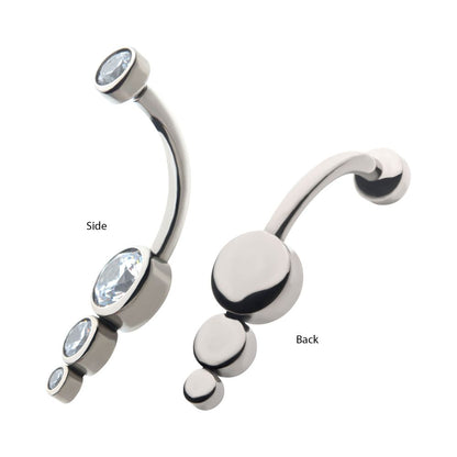 Titanium Internally Threaded with Bezel Set CZ 3-Drop Cluster Navel Curve
