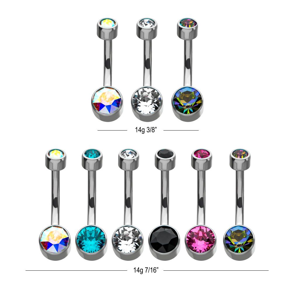 Titanium Internally Threaded with Flat Back Round Bezel Set Swarovski Crystal Navel Curves