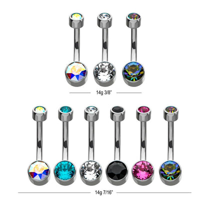Titanium Internally Threaded with Flat Back Round Bezel Set Swarovski Crystal Navel Curves