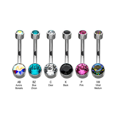 Titanium Internally Threaded with Flat Back Round Bezel Set Swarovski Crystal Navel Curves