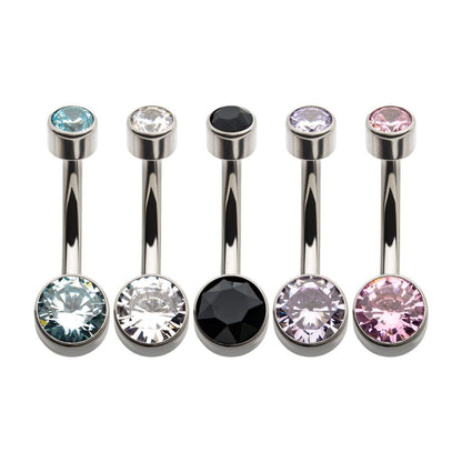 Titanium Internally Threaded with Flat Back Round Bezel Set Double CZ Navel Curves
