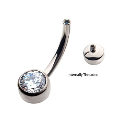 Titanium Internally Threaded Double Bezel Round with Smooth Rounded Back & Fixed Bottom Navel