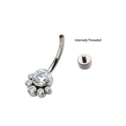 Titanium Internally Threaded with 5 Bezel Set Round CZ/Synthetic Opal Terraced Cluster Fixed Navel