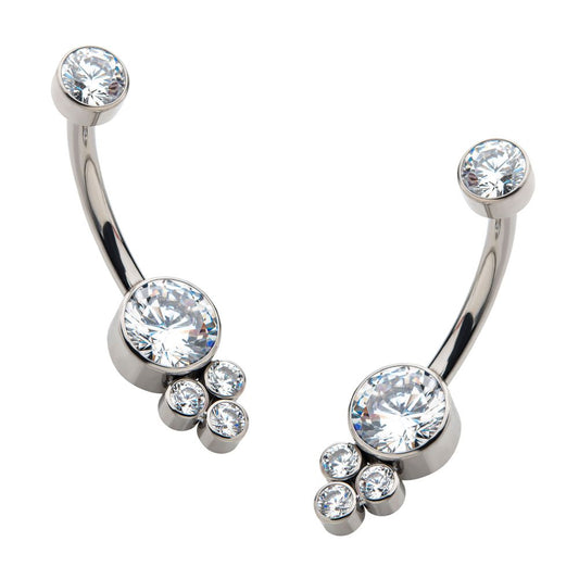 Titanium Internally Threaded with 3 Bezel Set Round Clear CZ Cluster Fixed Navel