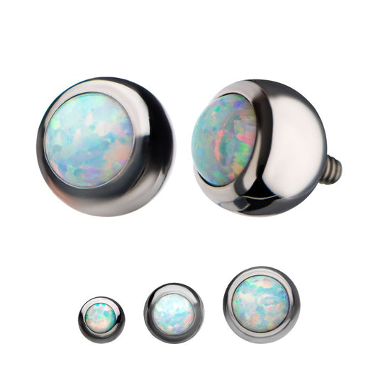 Titanium Internally Threaded Bezel Set White Opal Ball Top