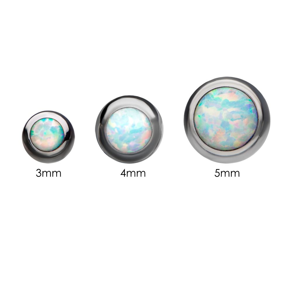 Titanium Internally Threaded Bezel Set White Opal Ball Top