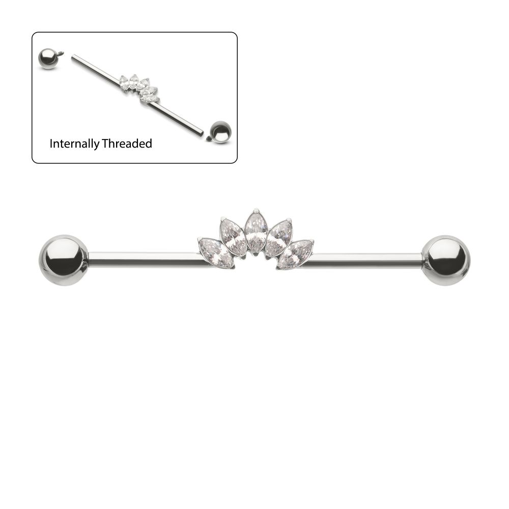 Titanium Internally Threaded 5 Marquise Gem Cluster with Ball End Industrial Barbell