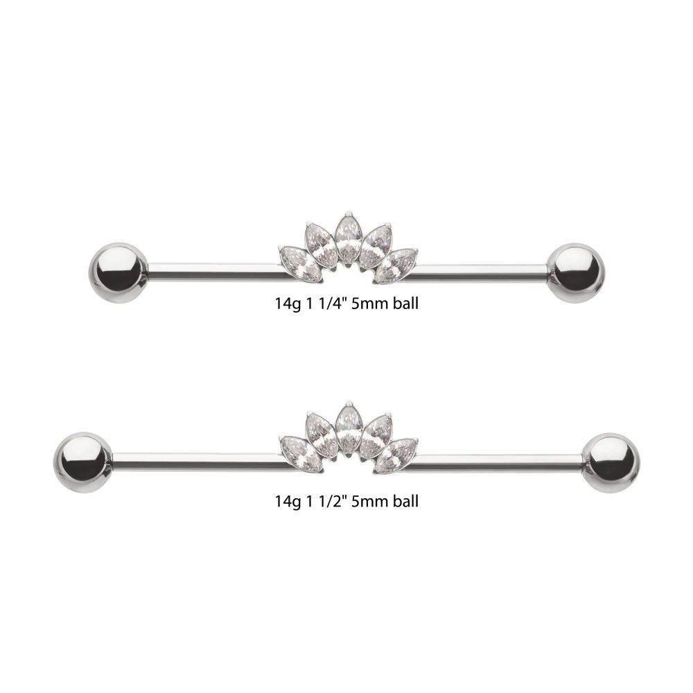 Titanium Internally Threaded 5 Marquise Gem Cluster with Ball End Industrial Barbell