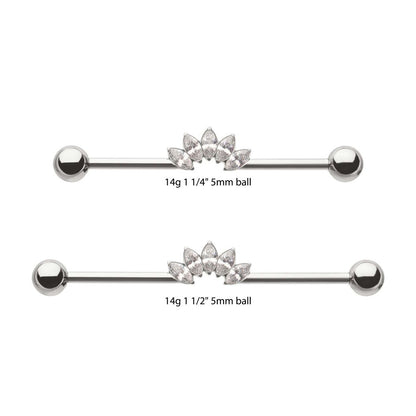 Titanium Internally Threaded 5 Marquise Gem Cluster with Ball End Industrial Barbell