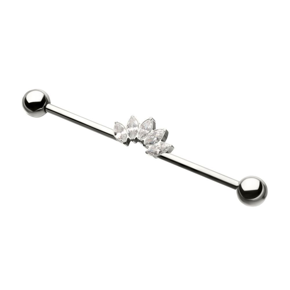 Titanium Internally Threaded 5 Marquise Gem Cluster with Ball End Industrial Barbell