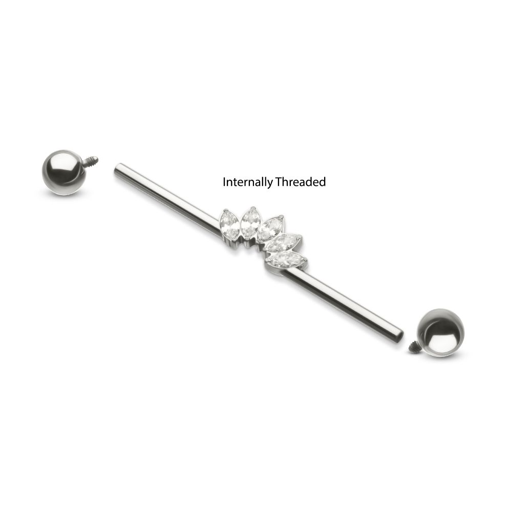 Titanium Internally Threaded 5 Marquise Gem Cluster with Ball End Industrial Barbell