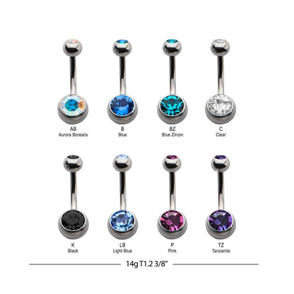 Titanium Internally Threaded with Bezel Set Double Swarovski Crystal Navel Curves