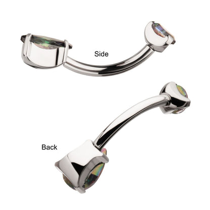 Titanium Internally Threaded Double Prong Set Teardrop Gem Fixed Bottom Navel