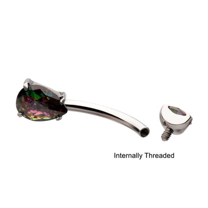 Titanium Internally Threaded Double Prong Set Teardrop Gem Fixed Bottom Navel