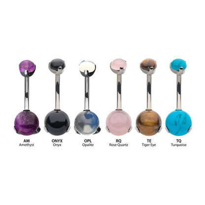 Titanium-Internally Threaded with 3 Prong Set Double Stone Fixed Bottom Navel Ring