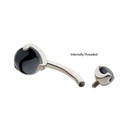 Titanium-Internally Threaded with 3 Prong Set Double Stone Fixed Bottom Navel Ring