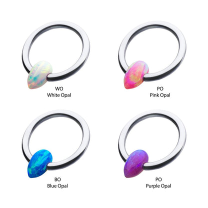 Titanium Captive Bead Ring with Synthetic Opal Teardrop Bead