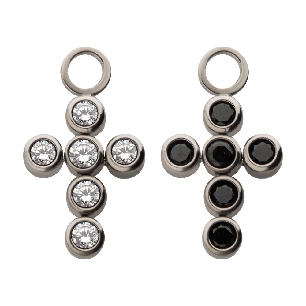 Titanium with Bezel Set CZ Cross Charm