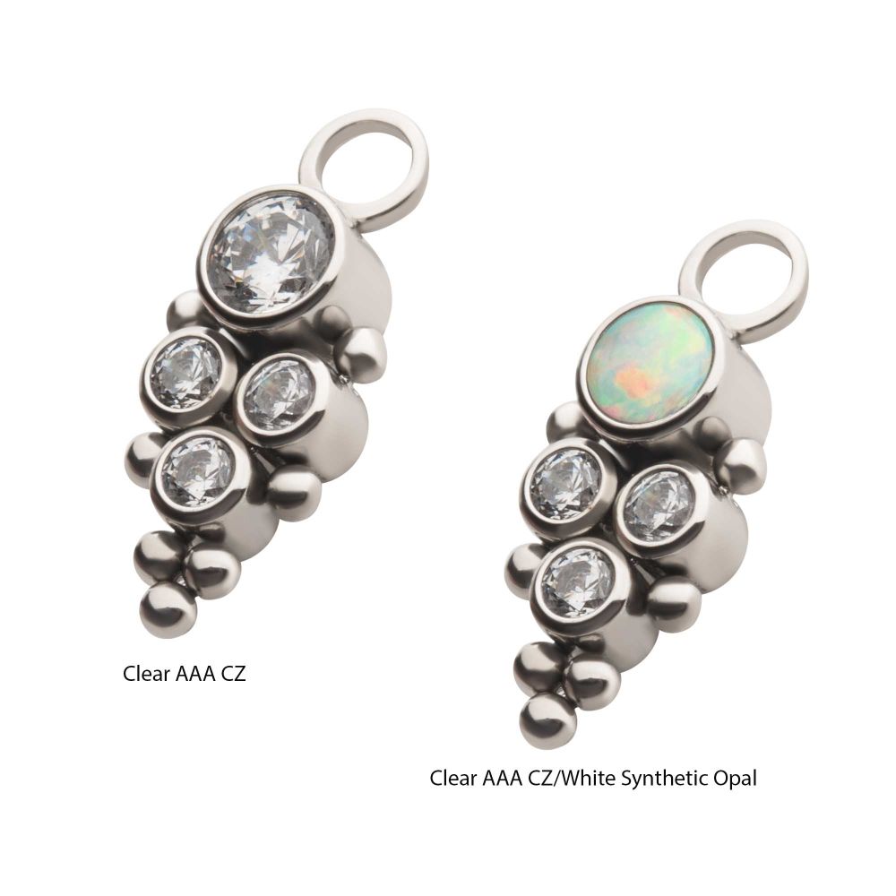 Titanium 7-Bead Bezel Round CZ/Opal 4-Cluster Charm