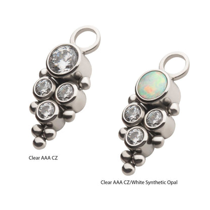 Titanium 7-Bead Bezel Round CZ/Opal 4-Cluster Charm