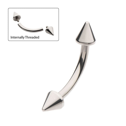 Titanium Internally Threaded Spike End Curved Barbell