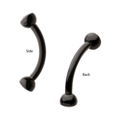 Black PVD Titanium Internally Threaded Double Bezel Gem End Curved Barbell