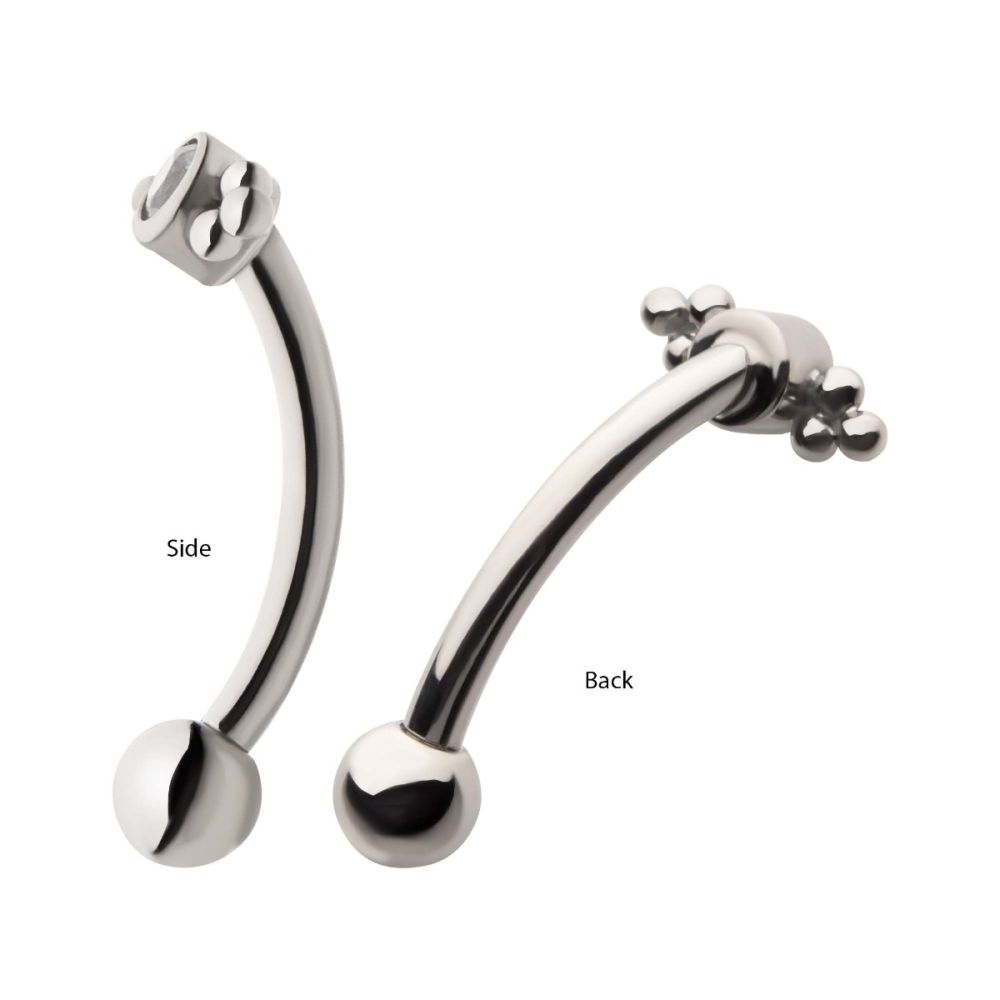 Titanium Internally Threaded with Tri Bead Bezel Set CZ Cluster Fixed Top Curved Barbell