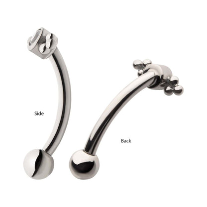 Titanium Internally Threaded with Tri Bead Bezel Set CZ Cluster Fixed Top Curved Barbell