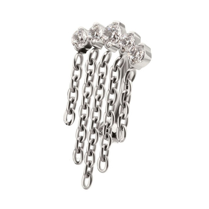 Titanium Internally Threaded 5-Cluster Prong Gem Fixed Top Curved Barbell with 5 Chain Dangle