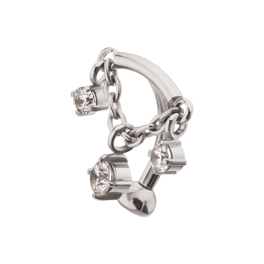 Titanium Internally Threaded Fixed Top Curved Barbell with Triple Floating Prong Gem Dangle