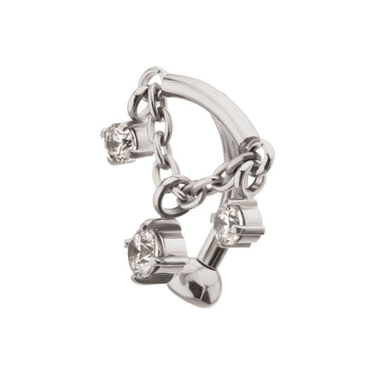 Titanium Internally Threaded Fixed Top Curved Barbell with Triple Floating Prong Gem Dangle
