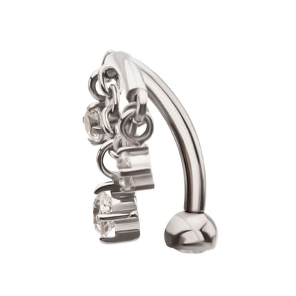 Titanium Internally Threaded Fixed Top Curved Barbell with Triple Floating Prong Gem Dangle