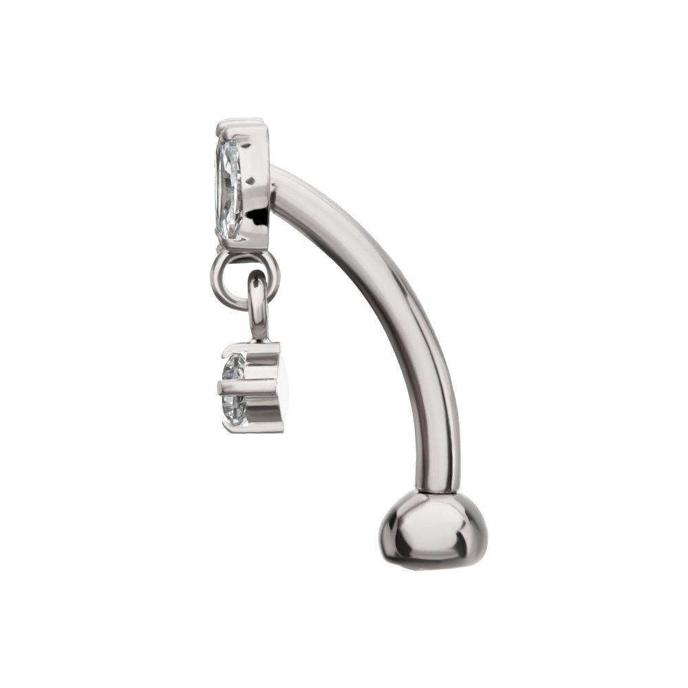 Titanium Internally Threaded V-Prong Triple Marquise Gem Fixed Top Curved Barbell with Floating Prong Gem Dangle