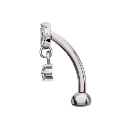 Titanium Internally Threaded V-Prong Triple Marquise Gem Fixed Top Curved Barbell with Floating Prong Gem Dangle