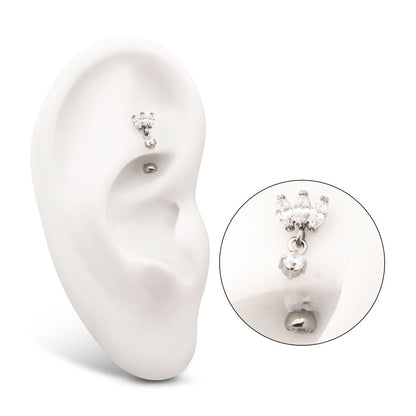 Titanium Internally Threaded V-Prong Triple Marquise Gem Fixed Top Curved Barbell with Floating Prong Gem Dangle