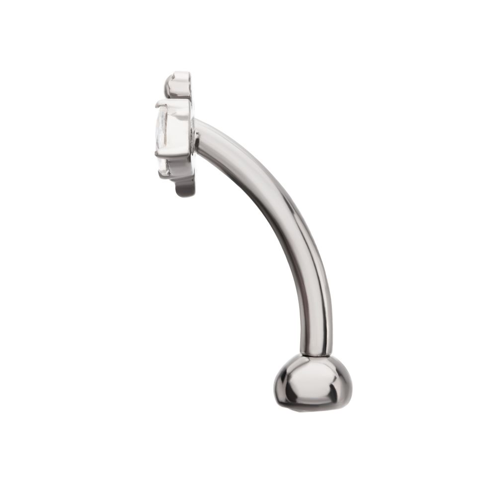 Titanium Internally Threaded Bee Fixed Top Curved Barbell with Prong Set Teardrop Gem