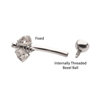 Titanium Internally Threaded Bee Fixed Top Curved Barbell with Prong Set Teardrop Gem