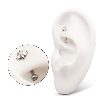 Titanium Internally Threaded Bee Fixed Top Curved Barbell with Prong Set Teardrop Gem