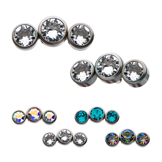 Titanium 3-Bezel Set Swarovski Crystal Threaded Tops