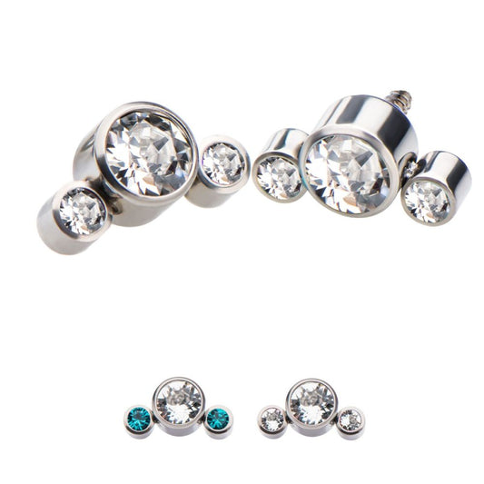 Titanium Internally Threaded 3-Bezel Set Swarovski Crystal Cluster Tops