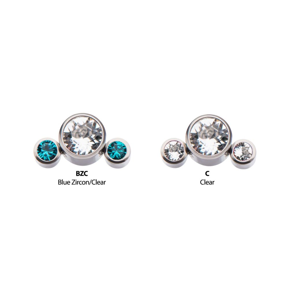 Titanium Internally Threaded 3-Bezel Set Swarovski Crystal Cluster Tops
