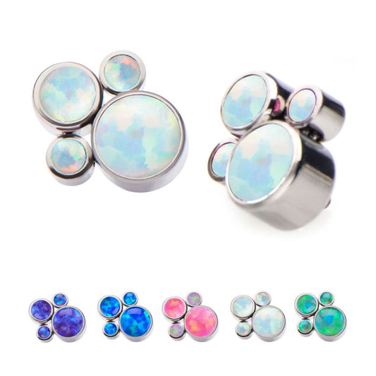 Titanium Internally Threaded 4-Bezel Set Synthetic Opal Cluster Tops